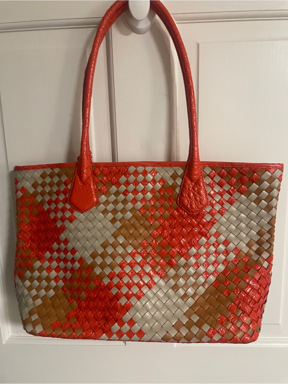 NWOT Brahmin Woven Tote in Orange, Tan & Cream